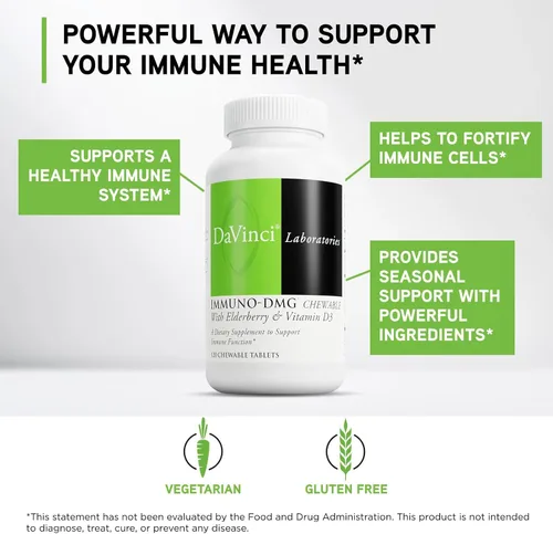 Vista 3 de DAVINCI Labs Immuni-DMG Masticable con saúco y vitamina D3 - Suplemento dietético para apoyar la salud celular e inmunológica* - con vitamina C, D3