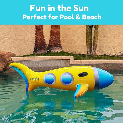 Vista 2 de Flotador de piscina submarino amarillo de coco para exteriores, flotador inflable con asas, flotador duradero de larga duración y juguete acuático