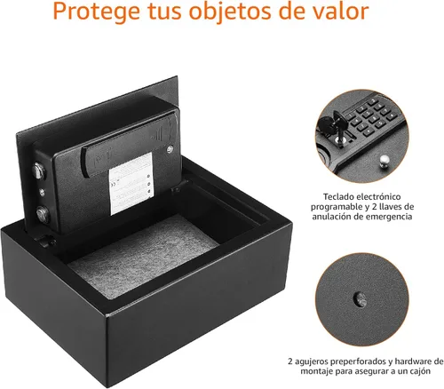 Vista 2 de Amazon Basics Caja fuerte de seguridad pequeña y delgada para cajón de escritorio con teclado electrónico programable, 0.1 pies cúbicos, caja fuerte