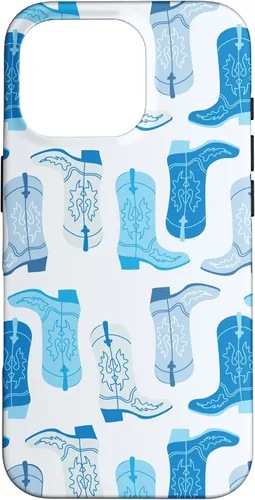 Vista 20 de Cowboy Boot Illustration Preppy Western Pastel Blue and Cyan Case for iPhone 17