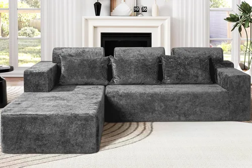 Vista 16 de Homguava - Sillones seccionales modulares para sala de estar, sofá de 101" en forma de nube con chaise en L, cómodo sofá de sala de estar