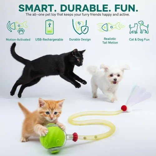 Vista 4 de Juguetes para gatos de interior – Juguete interactivo automático para gatitos con cola de bola rápida como estimulación mental de mascotas – Gatitos