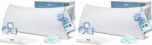 Vista 13 de Rainmr Almohada de cama tamaño Queen para dormir, almohadas ajustables de espuma viscoelástica triturada con funda de almohada refrescante lavable