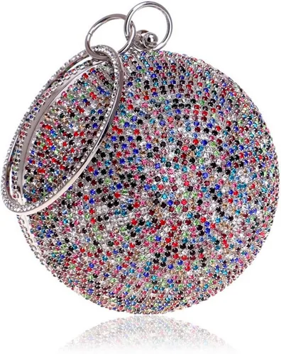 Vista 11 de Bolso de mano con forma de bola, bolso de fiesta, bolso de noche con mango de anillo de diamantes