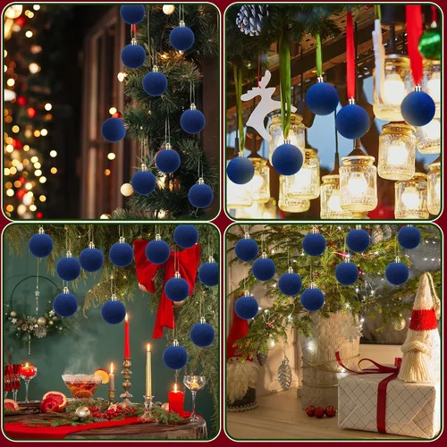 Vista 6 de Menkxi 15 piezas de bolas de Navidad de terciopelo 1.97 pulgadas, adornos colgantes de Navidad con vellón, bolas de terciopelo hechas a mano