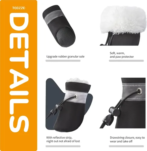 Vista 4 de Botas de nieve para perro, botas de nieve para perros de invierno, botas y protector de patas, botines cálidos para cachorros con tira reflectante