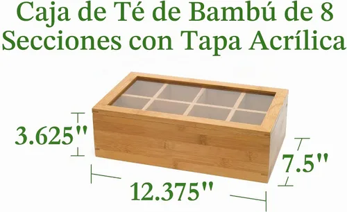 Vista 2 de Lipper International Caja de té de madera de bambú con tapa transparente, 8 compartimentos, 12-1/2" x 7-1/2" x 3-5/8