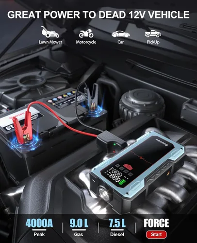Vista 2 de Car Battery Jump Starter with Air Compressor,Portable 4000A Jump Box Blue Black