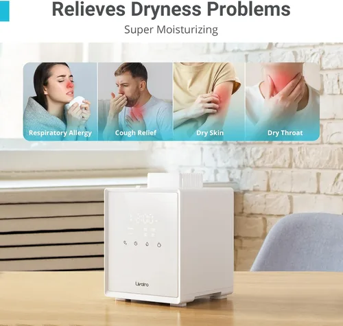 Vista 4 de Livatro Humidificador de acero inoxidable, humidificador de niebla cálida de 3 L, fácil de limpiar con humidificador de vapor caliente