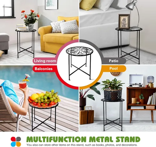 Vista 7 de KABB Soporte de metal para plantas, juego de macetas de 15 pulgadas de alto, moderno soporte de hierro redondo de 10 pulgadas a prueba de óxido