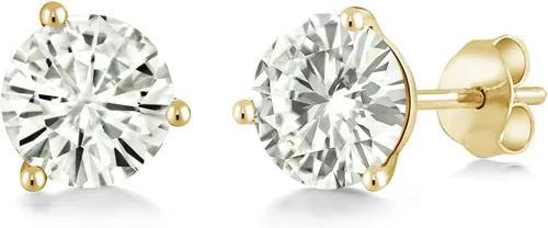 Vista 136 de Gem Stone King Aretes de oro de 14 quilates, 0.236 in, piedra natal redonda, Martini, 3 puntas, aretes de oro para mujer
