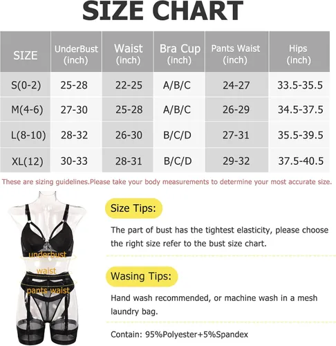Vista 4 de Kusisan Conjunto de lencería sexy para mujer, liguero, brasier y bragas