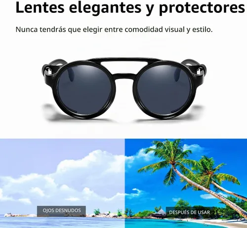 Vista 5 de Technigadgets Finnegan Steampunk - Lentes de sol retro para hombre y mujer, con escudo lateral de cuero, doble puente de plástico, marco de Negro