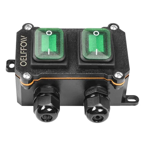 Vista 9 de Interruptor de palanca de encendido y apagado impermeable con botón basculante de luz verde, interruptor de cable en línea DPST AC/DC 20A-125V