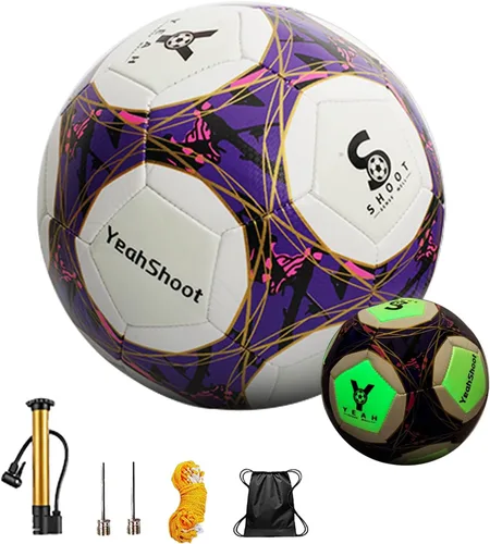 Vista 8 de Balón de fútbol holográfico tamaño 5, fútbol reflectante, bola de fútbol que brilla en la oscuridad, pelota de fútbol de cuero compuesto reflectante
