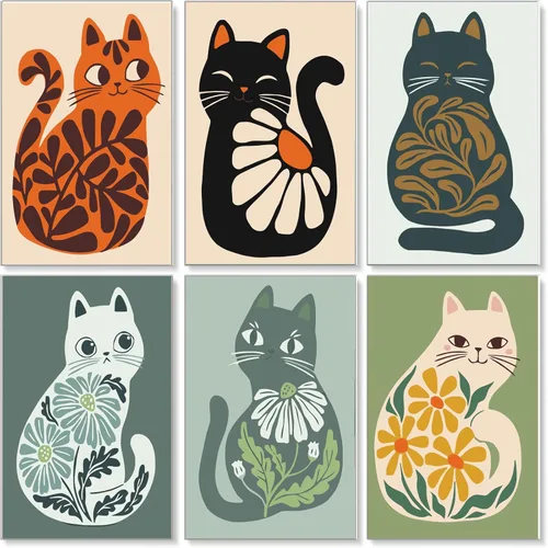 Vista 9 de Jethami Paquete de 6 pinturas por números para adultos principiantes, fácil de pintar con gato negro, kit de arte de lienzo para decoración de pared