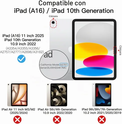 Vista 2 de JETech - Funda para iPad (A16) de 11ª y 10ª generación, color negro Cover for 2025/2022 Model, Translucent Back, Tri-Fold Stand, Auto Wake/Sleep