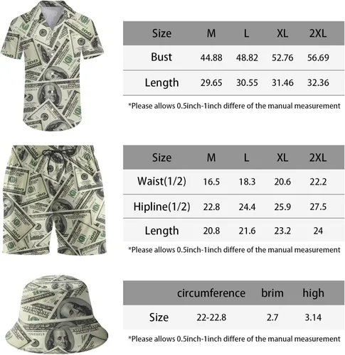 Vista 7 de ifamawlea Conjunto de 2 piezas para hombre, camisa hawaiana, pantalones cortos, camisa con botones y pantalones cortos con sombreros de pescador