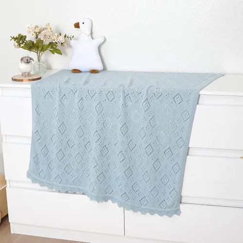 Vista 6 de mimixiong - Manta de algodón neutro para bebé Cochecito para niños y niñas, cuna de 30 x 40 pulgadas, color azul