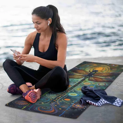 Vista 6 de Dragonfly Painting Yoga Mat Non-Slip Fitness Mat for Pilates, Workout & Home Gym, 71x26 Inch Yoga Mats for Enhanced Yoga Practice