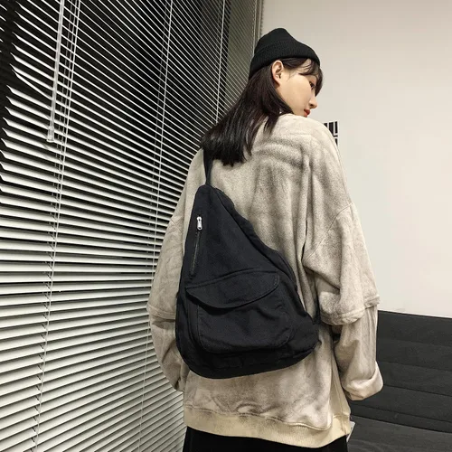 Vista 3 de Bolso cruzado de lona para mujeres y hombres, bolsa de viaje casual, senderismo, pecho pequeño, bolso de hombro al aire libre