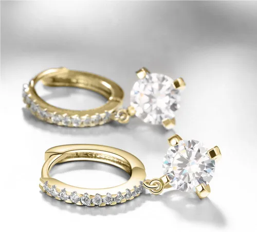 Vista 8 de Aretes de gancho de cristal vidriante de plata y oro de 18 quilates