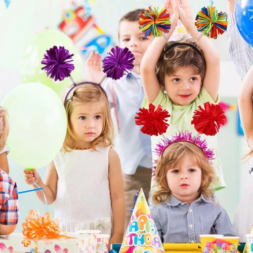 Vista 2 de LEKTIST Diadema con pompones de 3 piezas, diadema con pompones, accesorio de fiesta divertido para mujeres, adultos, niños, accesorios de disfraz