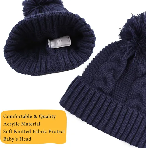 Vista 4 de JANGANNSA Gorro de invierno de punto para bebé, gorro cálido para niños y niñas, gorro con pompón