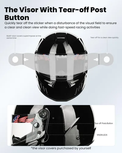 Vista 5 de ILM Snell SA2020 Casco de carreras de auto de cara completa con fibra de vidrio ligera para hombres y mujeres adultos Modelo 890