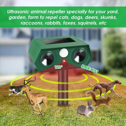 Vista 3 de Paquete de 4 dispositivos repelentes de ciervos, repelente solar de animales, repelente de gatos, repelente de animales ultrasónico para exteriores