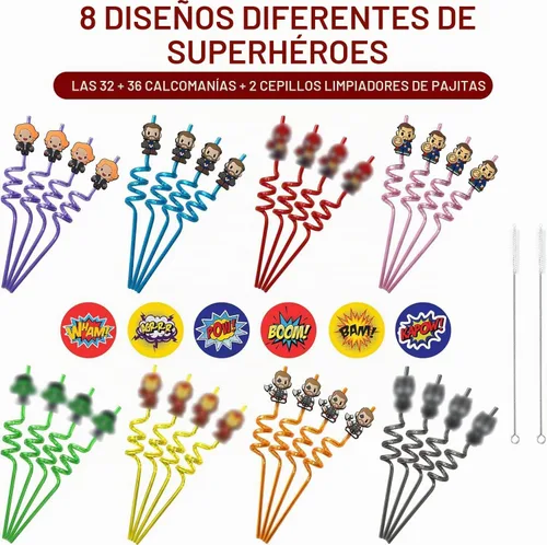 Vista 3 de 32 popotes reutilizables de superhéroes para recuerdos de fiesta de niños