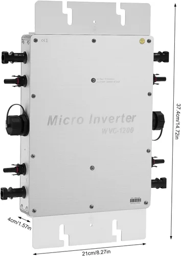 Vista 7 de Inversor solar, inversor de aleación de aluminio de 1200 W con pantalla LCD, inversor de onda sinusoidal pura, kit de inversor solar para paneles