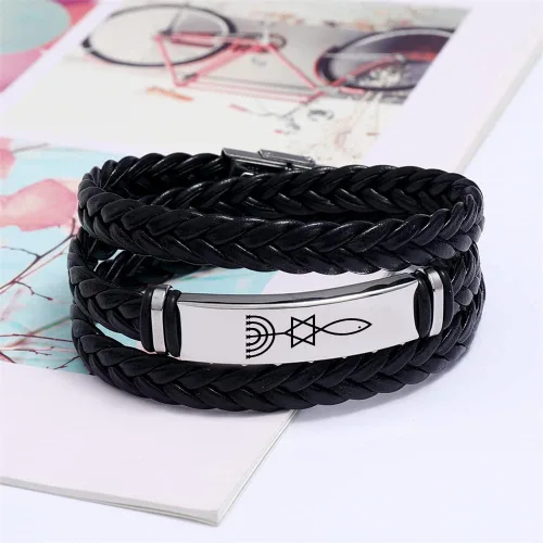 Vista 4 de Pulsera de cadena bizantina de acero inoxidable con símbolo de fe cristiana Ichthys con símbolo de fe cristiana, tono dorado, plateado