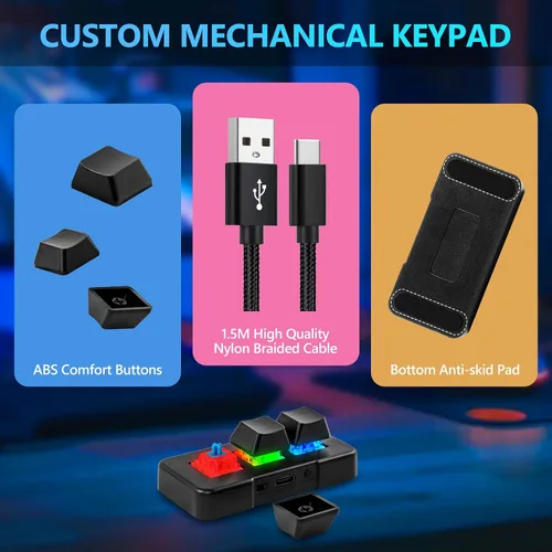 Vista 6 de EHOLY Teclado mecánico USB para juegos de 3 teclas, mini teclado personalizable macro programable, teclado OSU, combo de control de una tecla