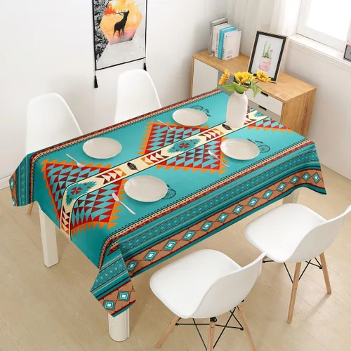 Vista 7 de Mantel redondo de 55 pulgadas, diseño étnico tribal con flechas aztecas, regalos para mujeres y hombres, ropa de mesa geométrica de tribu india
