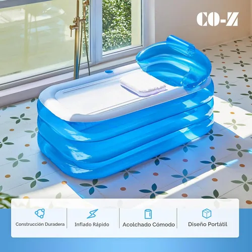 Vista 2 de CO-Z Bañera inflable con bomba de aire eléctrica y almohada reposacabezas para baño, bañera inflable portátil para adultos, para exteriores o Azul