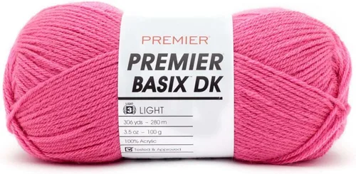 Vista 30 de Premier Yarns Basix DK - Hilo de peso, hecho de acrílico, hilo ideal para ganchillo y tejido, lavable a máquina, rubor, 3.5 onzas, 306 yardas