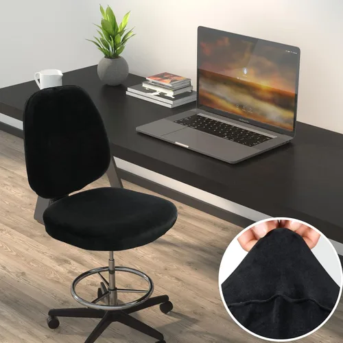 Vista 2 de BUYUE Funda para Silla de Oficina de Trabajo, Terciopelo Súper Suave Elástico Lavable para Silla de Escritorio de Computadora sin Brazos Funda Negro