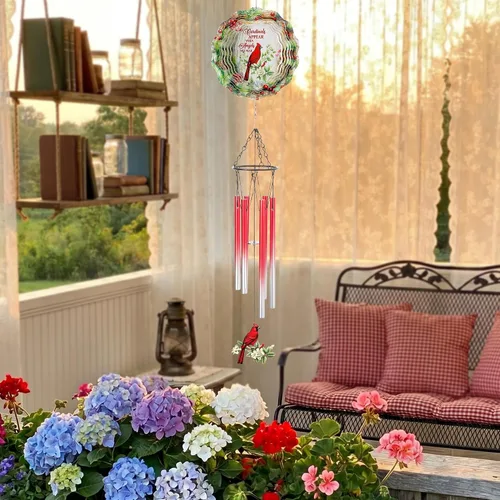Vista 3 de Cardinal Gifts - Campanillas de viento de metal con molinillos de viento 3D para exteriores, jardín, patio, césped, patio, balcón, decoración