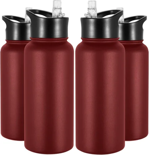 Vista 36 de Botella de agua aislada de 64 onzas con tapas de pajita y boquilla, jarra de agua de acero inoxidable de medio galón con mango de paracord, vacío