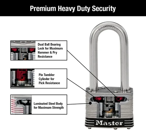 Vista 5 de Master Lock 5SSKADLJ - Candado de vaso de acero inoxidable laminado de 2 pulgadas (2.008 in) de ancho con grillete de 2-1/2 pulgadas (2.520 in)
