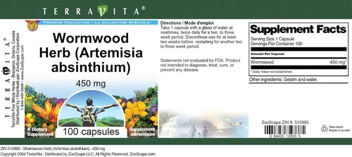 Vista 4 de Hierba de ajenjo (Artemisia Absinthium) - 450 mg (100 Cápsulas, ZIN: 510990)