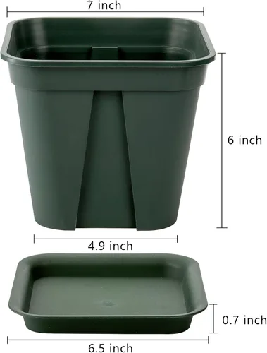 Vista 2 de Fasmov Macetas cuadradas de plástico de 7 pulgadas con orificio de drenaje, macetas de jardín para plantas de vivero, macetas de flores con bandejas