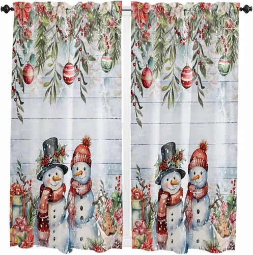 Vista 47 de Cenefas de Navidad de invierno para ventanas, cortinas de cocina con bolsillo para barra, cortinas con aislamiento térmico para ventana de baño