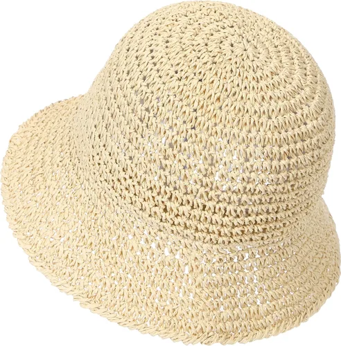 Vista 8 de Sombrero de sol para mujer, hecho a mano, con paja, protección UV, para viajes, verano, playa Beige