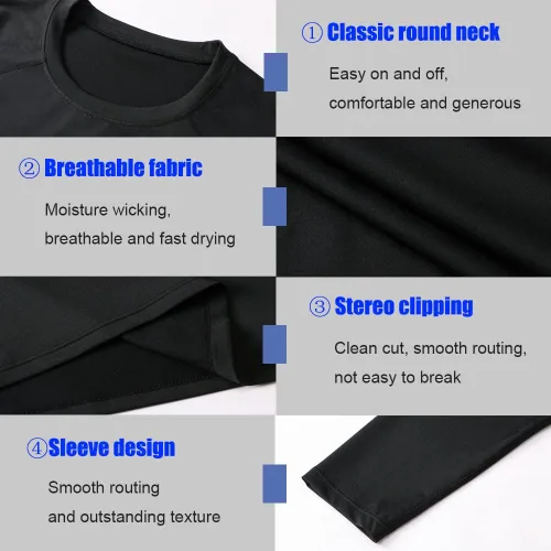 Vista 3 de EARGFM Camisetas deportivas de compresión de manga larga para hombre, para correr, entrenamiento, capa base elástica, camisetas deportivas frescas