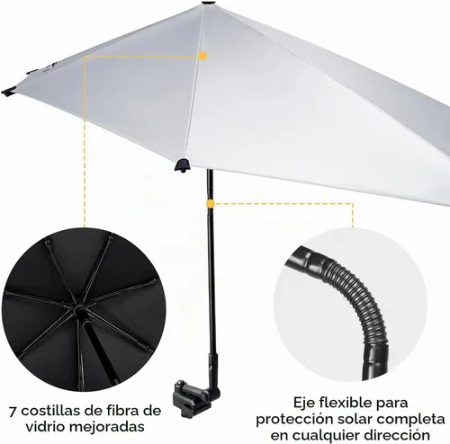 Vista 4 de G4Free Sombrilla de playa ajustable UPF 50+ XL con abrazadera universal para silla, cochecito, silla de ruedas, carrito de golf, grada, patio