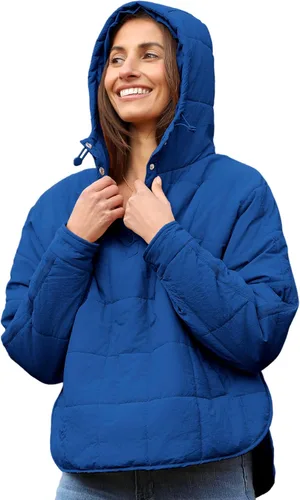 Vista 41 de QIBABU Chaqueta acolchada con capucha de gran tamaño para mujer, ligera, acolchada, manga larga, abrigo de invierno cálido