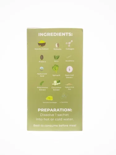 Vista 3 de Luxe Slim Matcha Latté con extracto de células madre, 0.74 oz x 10 sobres