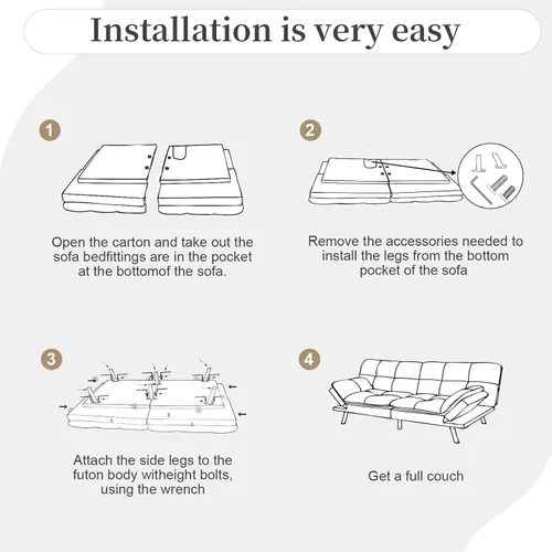 Vista 8 de Opoiar Sofá cama plegable de espuma viscoelástica convertible con reposabrazos y respaldos ajustables para espacios pequeños, oficina, estudio